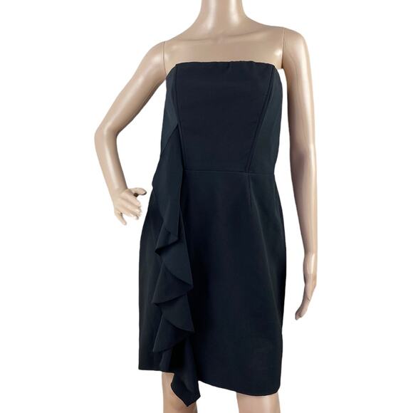 New Jay Godfrey Women's Black Ruffled Strapless Sheath Cocktail Dress Size 10 - Picture 1 of 5
